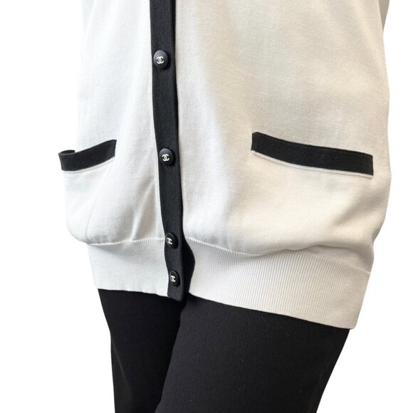 CHANEL Vintage 96P CC Mark Logo Cardigan Knit Button #46 White Black [106347] - Picture 3 of 12